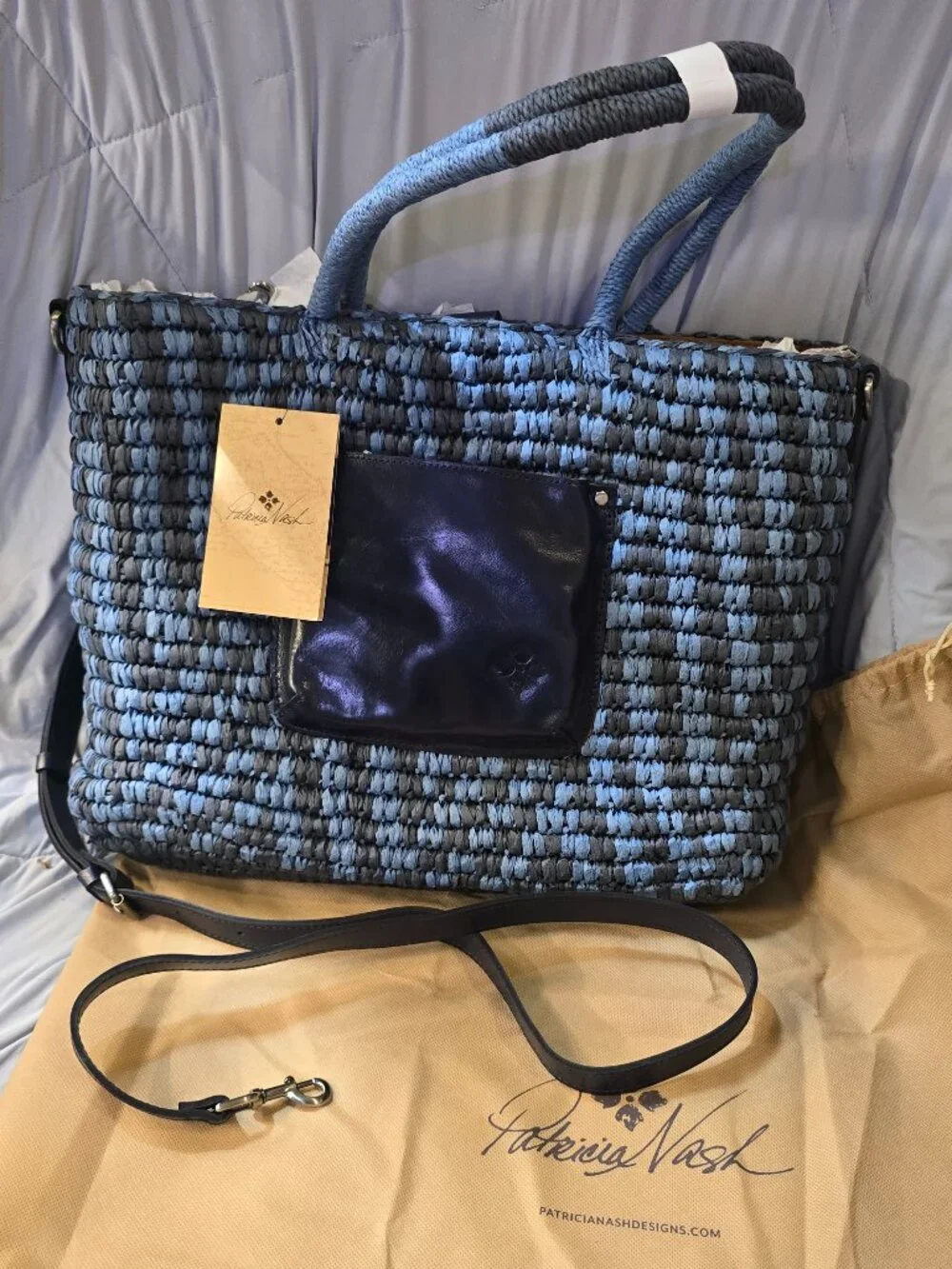 Patricia Nash Luciella Large Top Handle Bag Woven Chevron Tote - Oceano NWT